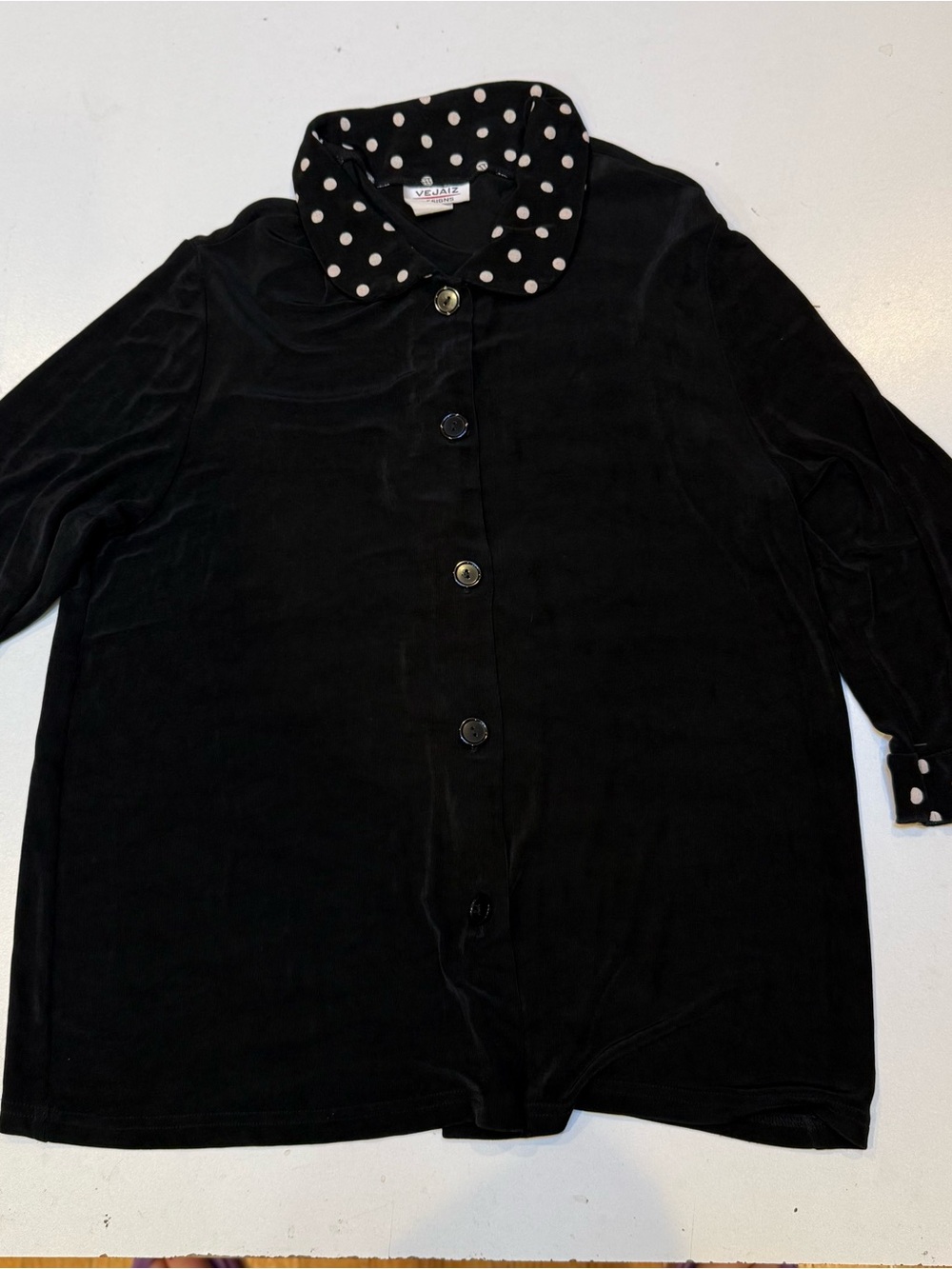 Veja Black Long Sleeve Jacket with Polka Dot Collar